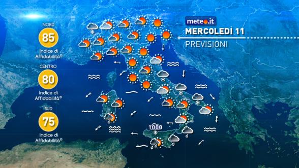 Meteo: Le previsioni del tempo di domani Mercoledì 11 Gennaio 2017